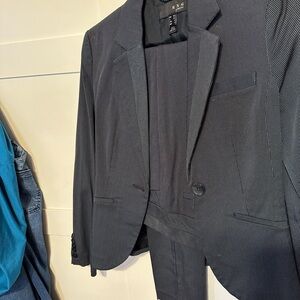 MANGO Jacket and pant grey pinstripe set